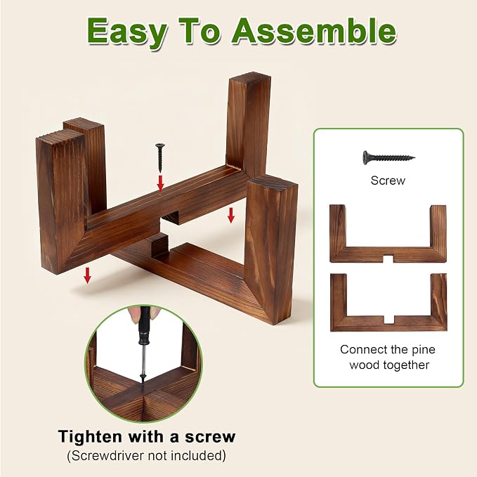 Wood Plant Stand Indoor Outdoor, Mid Century Modern Planter Holder, Sturdy Plant Pot Stand, Single Floor Flower Pot Holder (Walnut, Fit 5-10 Inch Pots)