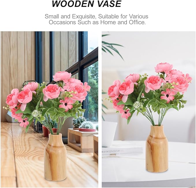 Rustic Wooden Dried Flower Vase with Corrosion Resistant Pine Wood Simple Elegant Home Decor Vase for Table Centerpieces Dining Office and DIY Floral Arrangements