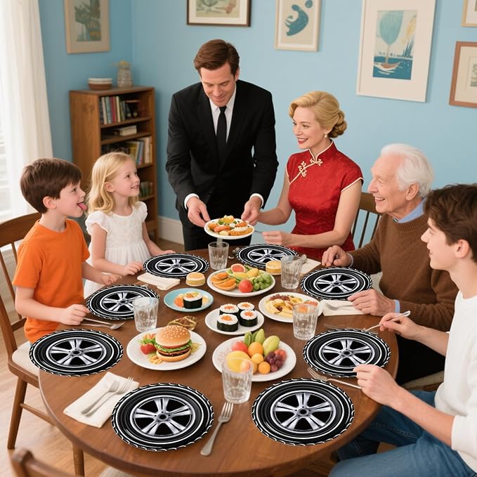 50PCS Race Car Party Paper Plates 7 Inch, Disposable Car Wheel Birthday Party Supplies Cake Dessert Plates for Kids Boys Birthday Baby Shower Sports Event Decorations (Race Car)