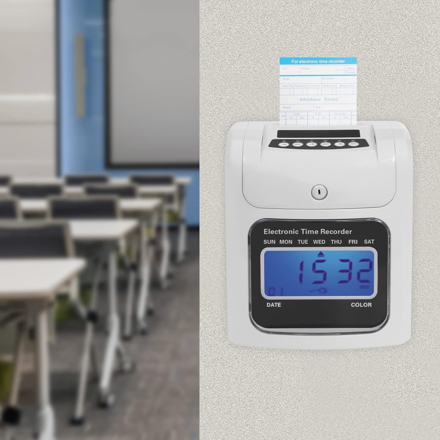 Skiennix Electronic Time Clock - Employee Punch Recorder for Up to 50 Workers | Includes 50 Time Cards & Security Key