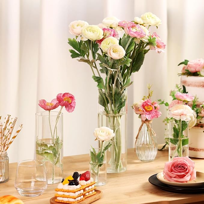 Fixwal 4pcs Clear Glass Cylinder Vases, 4, 6, 8, 10 Inch Tall Cylinder Vases for Centerpieces, Glass Flower Vase Floating Candle Holder Vase for Table Shelf, Party, Wedding, Home Decor