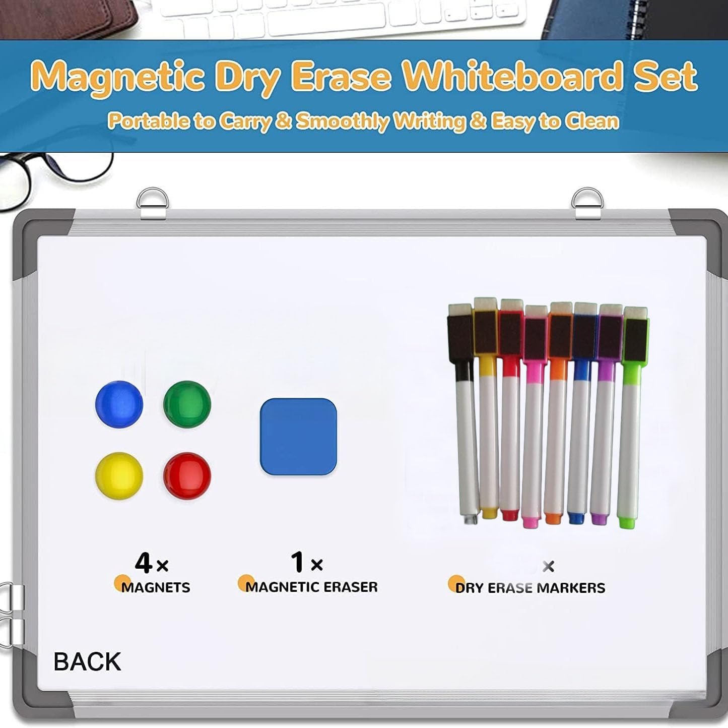 Skiennix Monthly Calendar Dry Erase Whiteboard - Magnetic Double-Sided Wall Board (16" x 12")