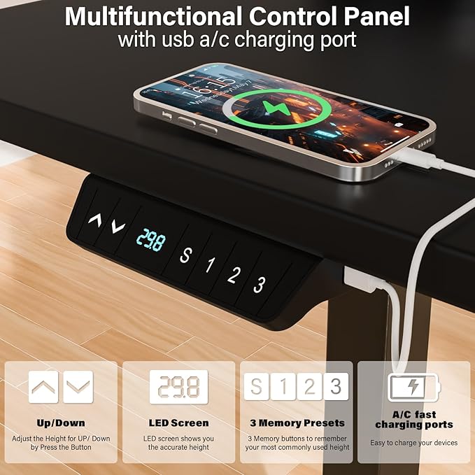 63 x 55 inch L Shaped Standing Desk, Corner Computer Desk, Electric Adjustable Height Stand Up Table, L Sit Stand Desk for Home Office Gaming, Classic Black