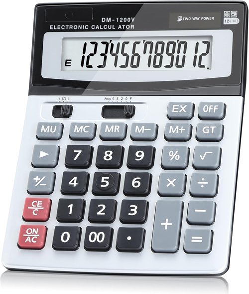 Desktop Calculator - 12-Digit with Extra Large LCD Display & Big Buttons for Office/School Use | Dual Power (Solar/Battery)