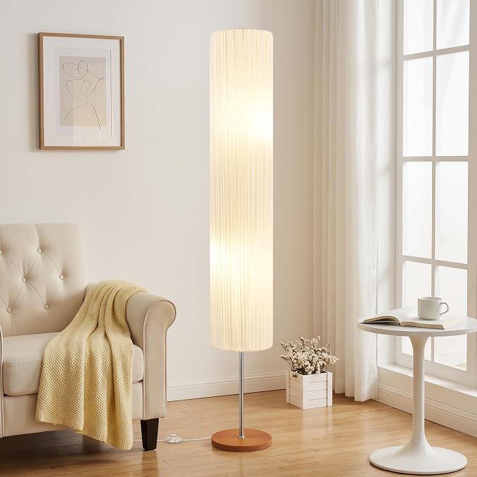 GyroVu 66" Floor Lamp for Living Room, Color Temperature Adjustable Standing Lamp for Bedroom, Corner Floor Lamp with Wooden Base Cloth Shade Tall lamp for Home Decor(Bulbs Included)