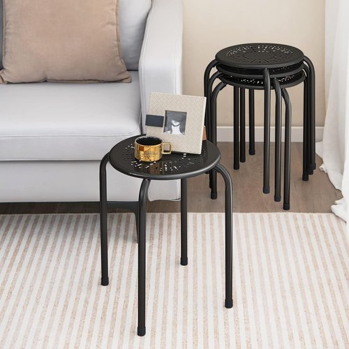 POWERSTONE Stackable Stools - Portable Metal Seating for Classroom & Home Office - 6 Pack, Black