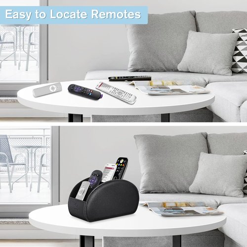 Fintie Remote Control Holder - 5-Compartment Vegan Leather Organizer for TV Remotes & Office Supplies | Black