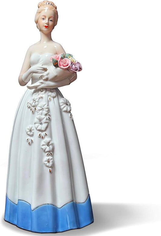 MTME Porcelain Figurine Lady Blessed with Flowers, Vintage Sculpture Home Décor