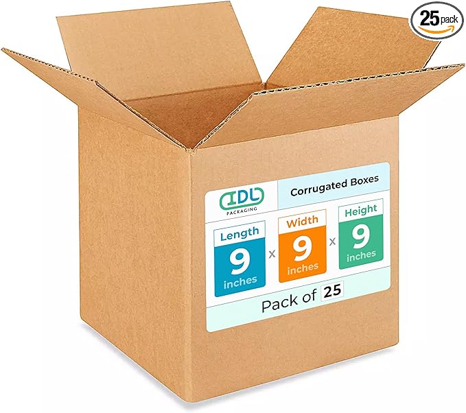 Small Cube Moving & Shipping Boxes 9"L x 9"W x 9"H (25-Pack) - Extra Strength 200 lb vs Regular - Corrugated Packing Boxes for USPS/UPS/FEDEX - Moving Box - Small Packing Box by IDL Packaging