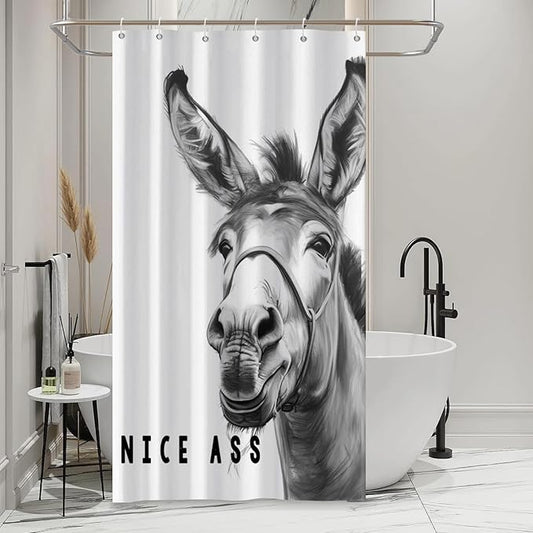 Funny Donkey Shower Curtains Joke Hilarious Animal Bathroom Curtain Rustic Farmhouse Cute Donkey White Shower Curtain Sets for Bathroom Extra Long 36x72 in with 6 Hooks