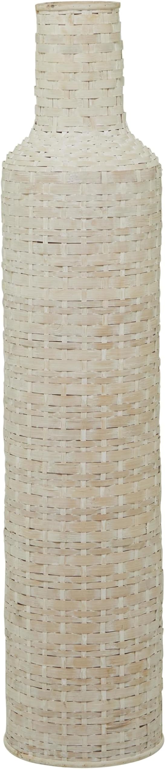 Deco 79 Bamboo Wood Decorative Vase, Tall Woven Floor Centerpiece, Round Vase for Home Decoration, White and Beige, 8.5" x 8.5" x 39"