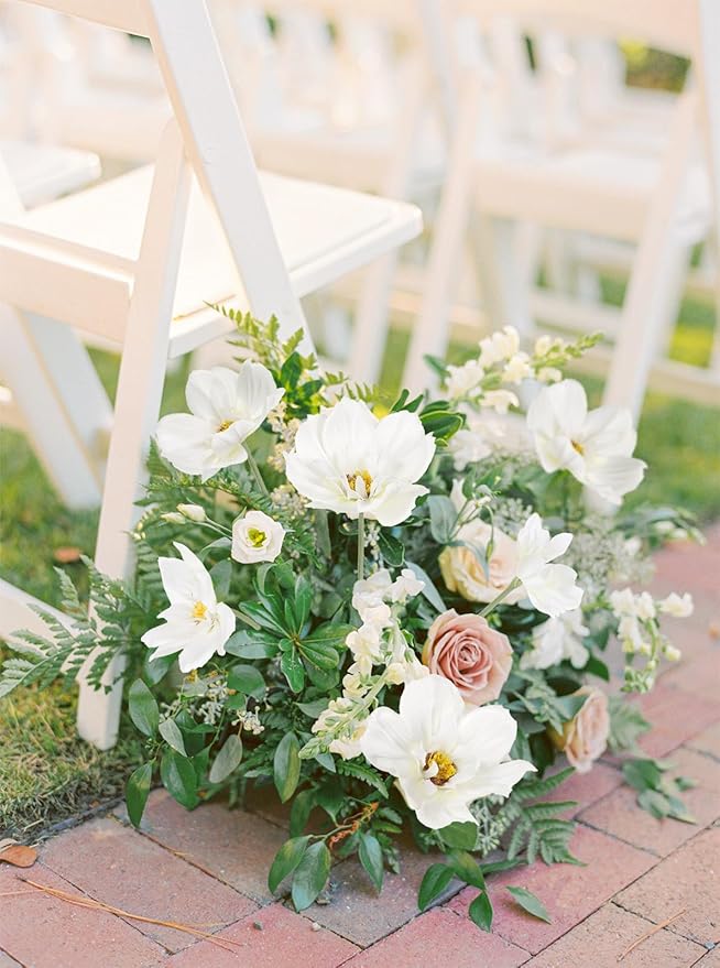 INSUNX 5 Bouquet Cosmos Artificial Flowers White Fake Daisy Flowers 15Pcs Faux Wildflowers Silk Flowers for Wedding Garden Home Party Table Centerpieces Cake Decor (White)