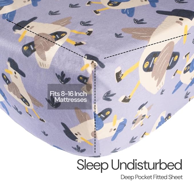 Salt Earth 100% Cotton 210TC Kids Bedsheet, Twin Fitted Sheet, Toddler Bed, 2 Piece Bedding Set- 1 Fitted Sheet and 1 Pillowcase, Themed Toddler Bed Sheets, Cute Sheets for Kids Bed (Duck)