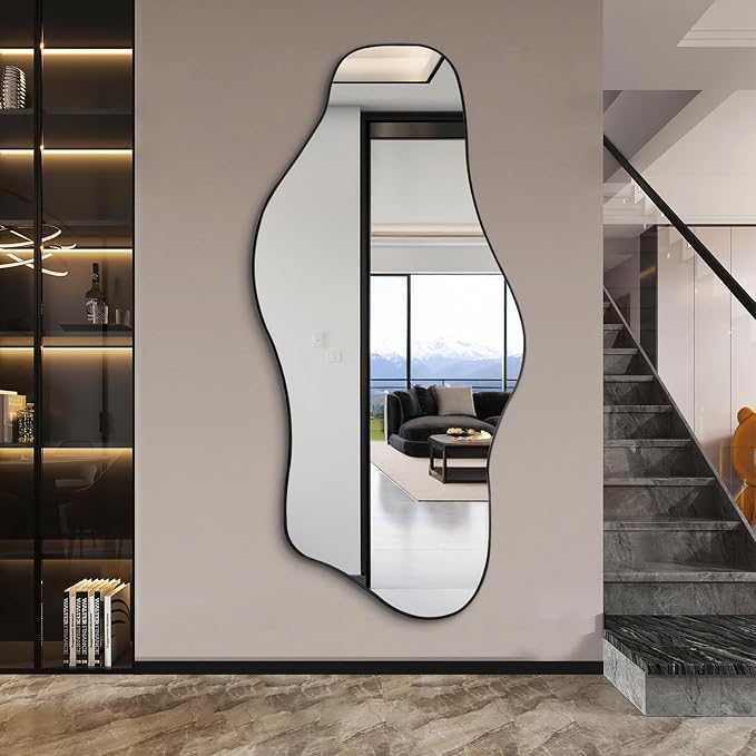 Irregular Mirror Full Length, 67"x31" Asymmetrical Tempered Glass Mirrors, Modern Large Organic Frameless Mirrors for Entryway Hallway Bedroom Living Room, Horizontal or Vertical Hanging