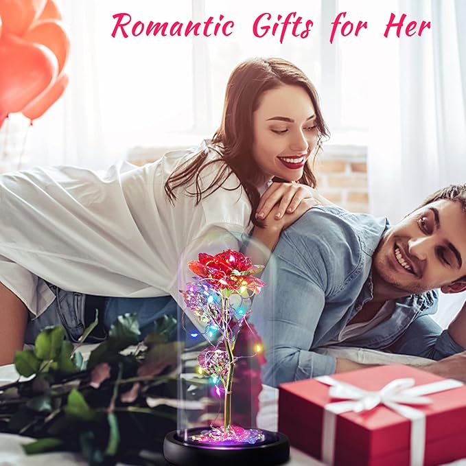 Eternal Rose Preserved Flower Birthday Gifts - Women Gifts for Her Anniversary Valentines Mothers Day Christmas Thanksgiving - Light Up Red Rose Glass Flower Gifts for Mom Wife Grandma Girlfriend Lady