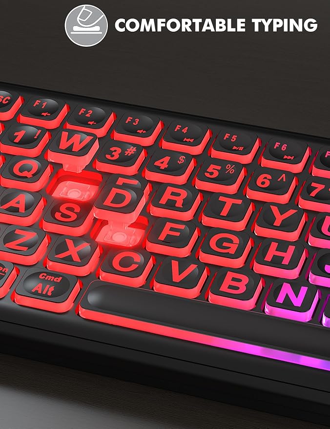 Wireless Keyboard and Mouse Combo, RGB Backlit, Rechargeable & Light Up Letters, Full-Size, Soft Typing, Sleep Mode, 2.4GHz Quiet Keyboard Set for Mac, Windows, Laptop, PC, Trueque (Matte Black)