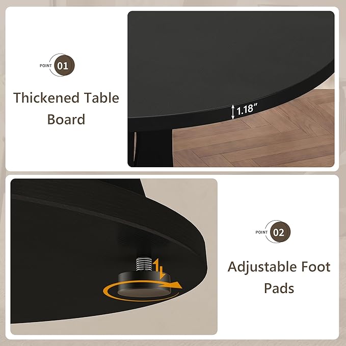 Einhomn 43-59" Extendable Round Dining Table, Kitchen Table for 4-8, Farmhouse Circle Dining Room Table with Removable Leaves,Hidden Storage, Space Saving Wood Kitchen & Dining Room Furniture, Black