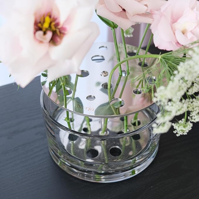 Ikebana Vase – Round Medium, Stainless Steel Stand, Luxury Modern Decorative Vase for Home, Table Centerpiece, Office