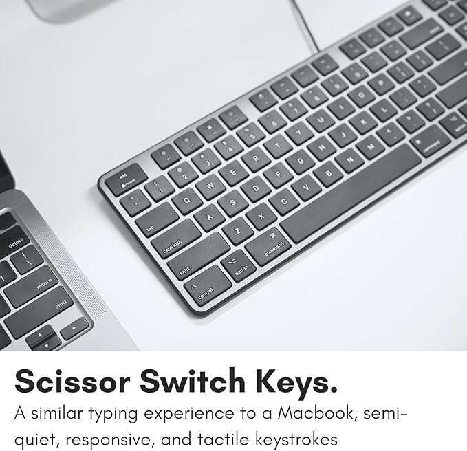 Macally Slim USB Wired Keyboard for Mac - Compatible Full Size Apple Keyboard with 104 Key Layout & 16 Shortcut Keys - Scissor Keycaps for Tactile Typing for Mac mini, MacBook Pro/Air, iMac