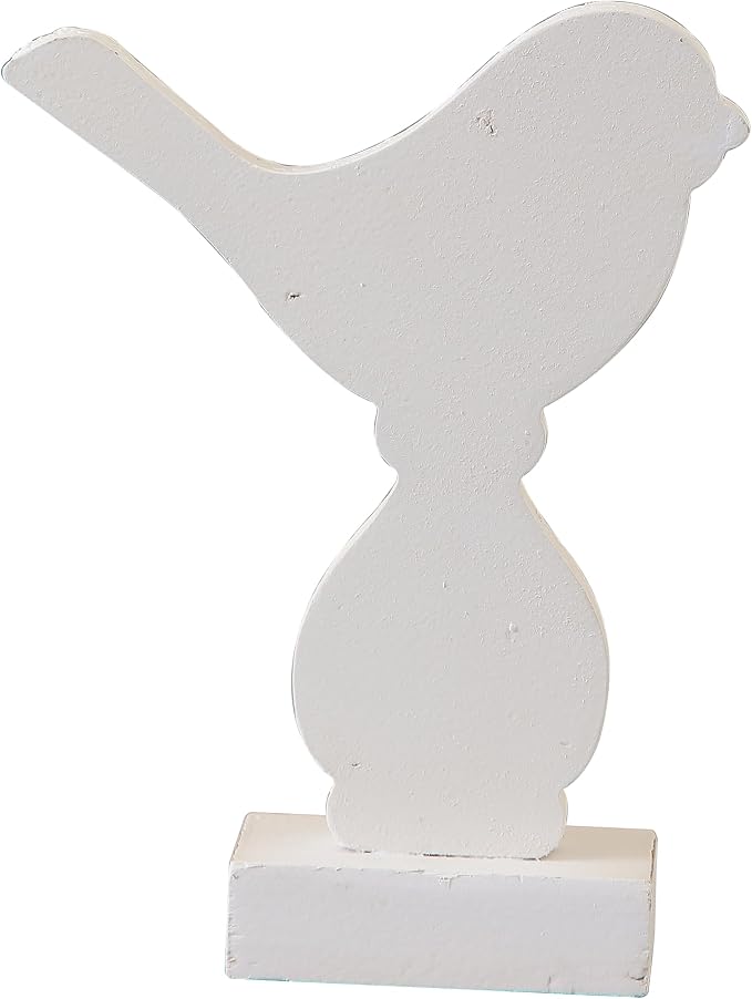 Farmhouse Small Bird Figurines Home Decor for Shelf 6 X 8 Inch, Handmade Distressed White Wooden Decorative Birds Statue Table Decorations for Foyer Dining Room Living Room Bedroom