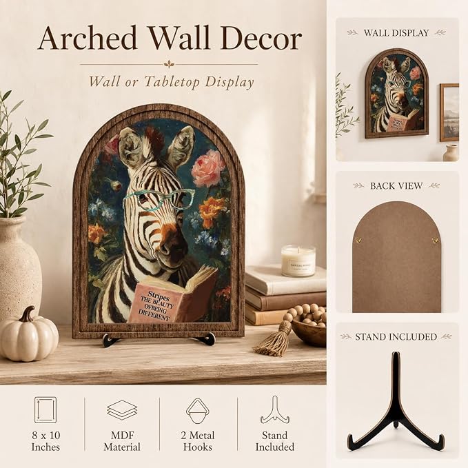 Wooden Sign Funny Bird Decor for Office Living Room Bedroom, Vintage Floral Reading Bird Tabletop Art, Rustic Home Office Literary Animal Wall Decor, Unique Gift Idea,