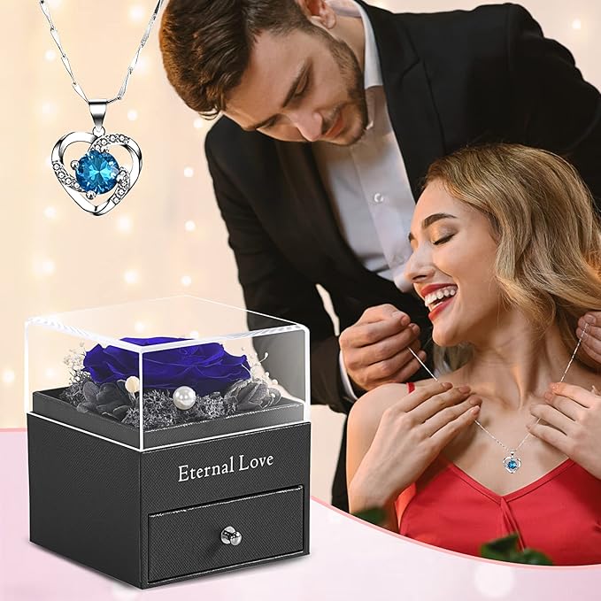 SHOKUTO Preserved Rose,Birthday Gifts for Women Mom Girlfriend,Gifts for Mom Grandma Wife Daughter Sister,Jewelry Boxes with Necklace