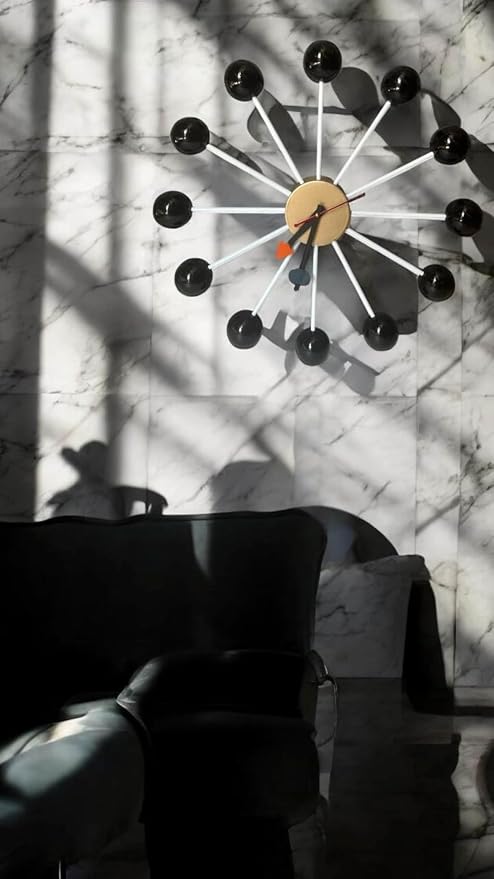 Mid Century Modern Ball Clock: George Nelson Style Wood Wall Decor (Black, 30 Inch)