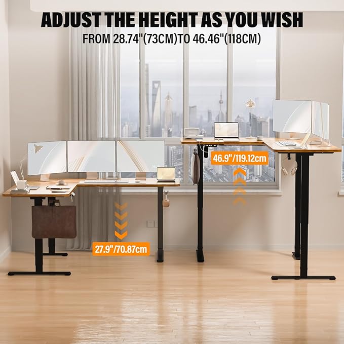 63 x 55 inch L Shaped Standing Desk, Corner Computer Desk, Electric Adjustable Height Stand Up Table, L Sit Stand Desk for Home Office Gaming, Light Rustic