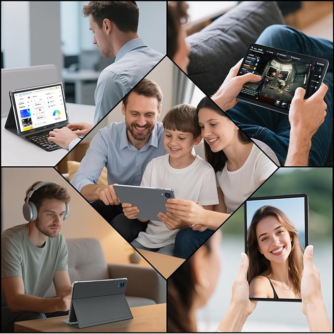 2026 Android 15 Tablet with Keyboard, 26GB RAM, 256GB ROM(2TB Expand), 10 inch tablet with Octa-core, Gemini AI, 8000mAh, 2.4G/5G WiFi, BT 5.0, 5MP+13MP, Tablets with Case, Mouse, Stylus (Silver Case)