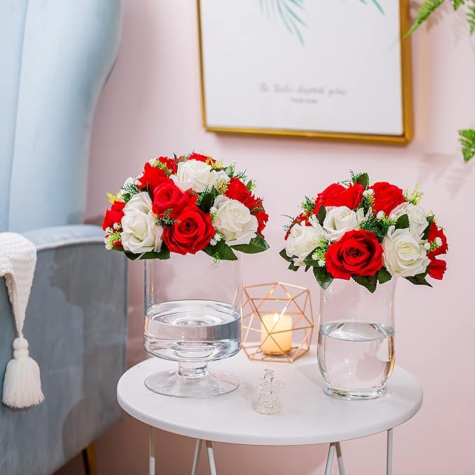 Flower Centerpieces for Wedding Tables: Wedding Table Decorations Red & White Flower Balls Centerpieces for Engagement Cerebration Party Center Pieces 6 Packs