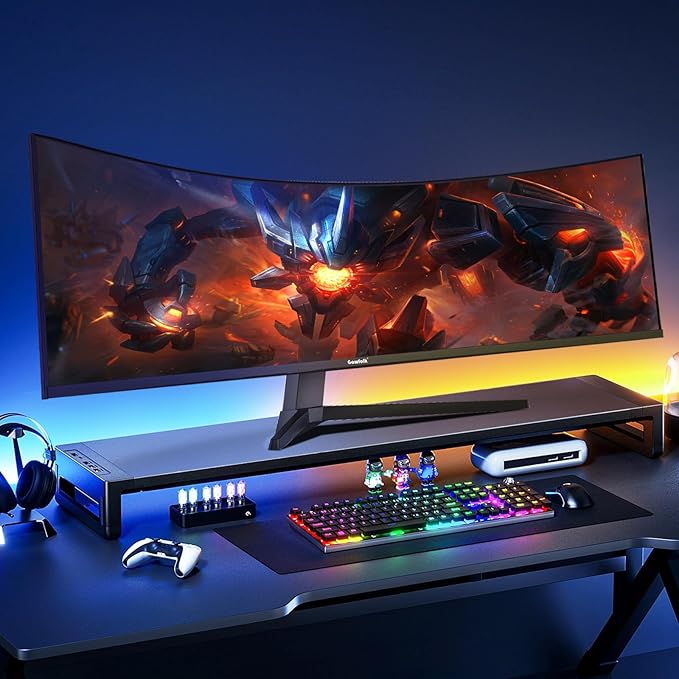 Gawfolk 49 inch Ultra-Wide Curved 1500R Gaming Computer Monitor, DQHD(5120×1440), 165Hz, 1MS, FreeSync, 120% sRGB, Height Adjustable PC Screen, HDMI2.1 & DP1.4, Compatible Wall Mount 75 * 75mm- Black
