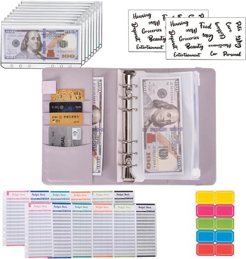 NICOOTH Budget Binder - A6 Money Saving Binder with Zipper Envelopes | Purple Color
