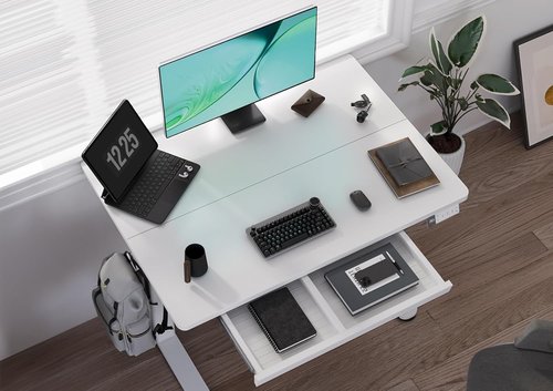 Claiks Electric Standing Desk - Adjustable Height Sit-Stand Workstation with Drawers | 40 Inch, White