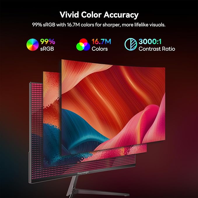 24 inch Curved Monitor 100Hz 1ms, Computer Gaming Monitor FHD 1920×1080P,3000:1 Contrast Ratio, with FreeSync & Eye-Care Technology, HDMI×1,VGA×1 for Gaming Home Office,Wall Mount Install