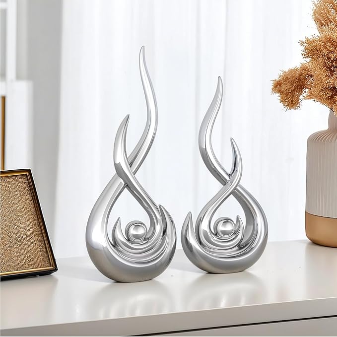 XMGZQ Modern Abstract Art Home Decor Accent,Contemporary Statues Coffee Table Decor for Living Room,Table Centerpieces for Dining Room,Ceramic Sculptures Knick Knacks for TV Stand Show Piece (Silver)
