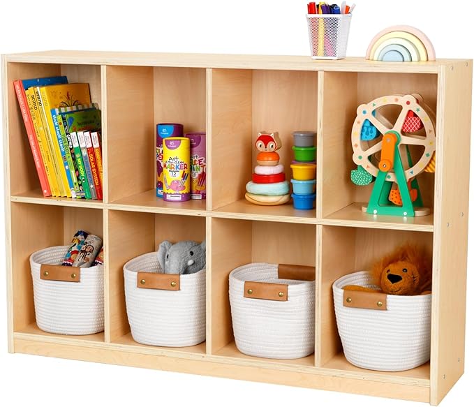 OOOK 8-Compartment Backpack Wooden Storage Cabinet - Kids Toy Storage Organizer - Bookshelf for Classroom, Playroom, Kindergarten, Living Room, Office
