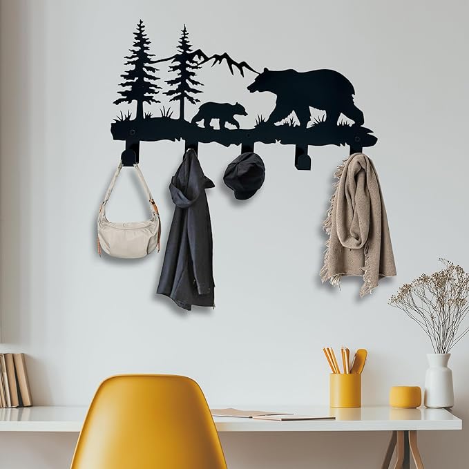 ZORISE Metal Bear Coat Hooks - Animal Theme Wall Art Decor and Key Holder, Hangers for Clothes, Hat, and Backpack, Home Storage Decor for Entryway, Hallway, Office, Kitchen, and Living Room