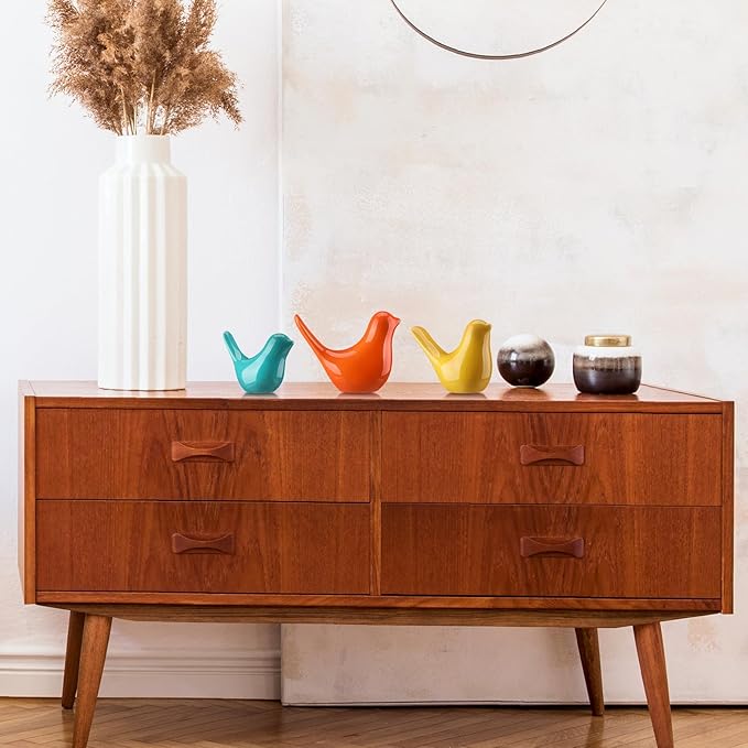 AceOrbit 3pcs Mid Century Modern Decor Medieval Table Decor Ceramic Birds Orange Blue and Yellow Ceramic Birds for Home Office Table Desktop Bookshelf Mantelpiece Shelf Centerpiece