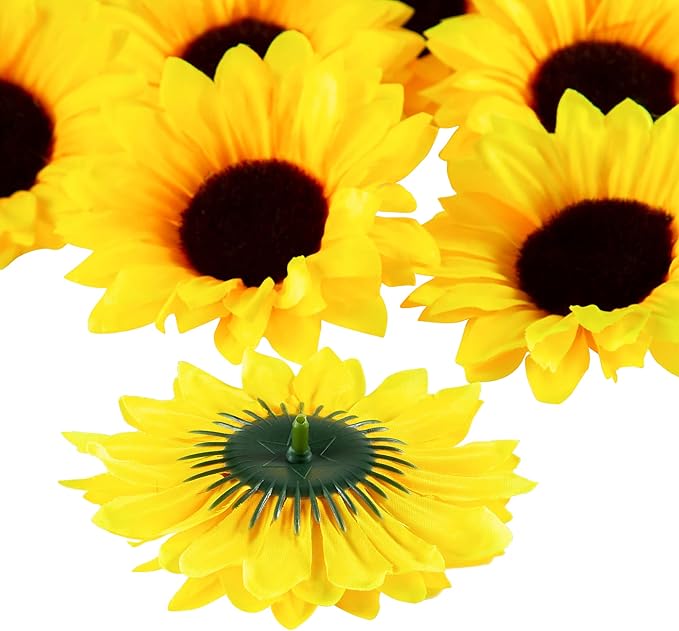 40pcs Fake Sunflower Heads with Stems, 4" Sunflower Artificial Silk Flower Heads for Party Baby Shower Wedding Making Handicrafts Home Decor(Yellow)