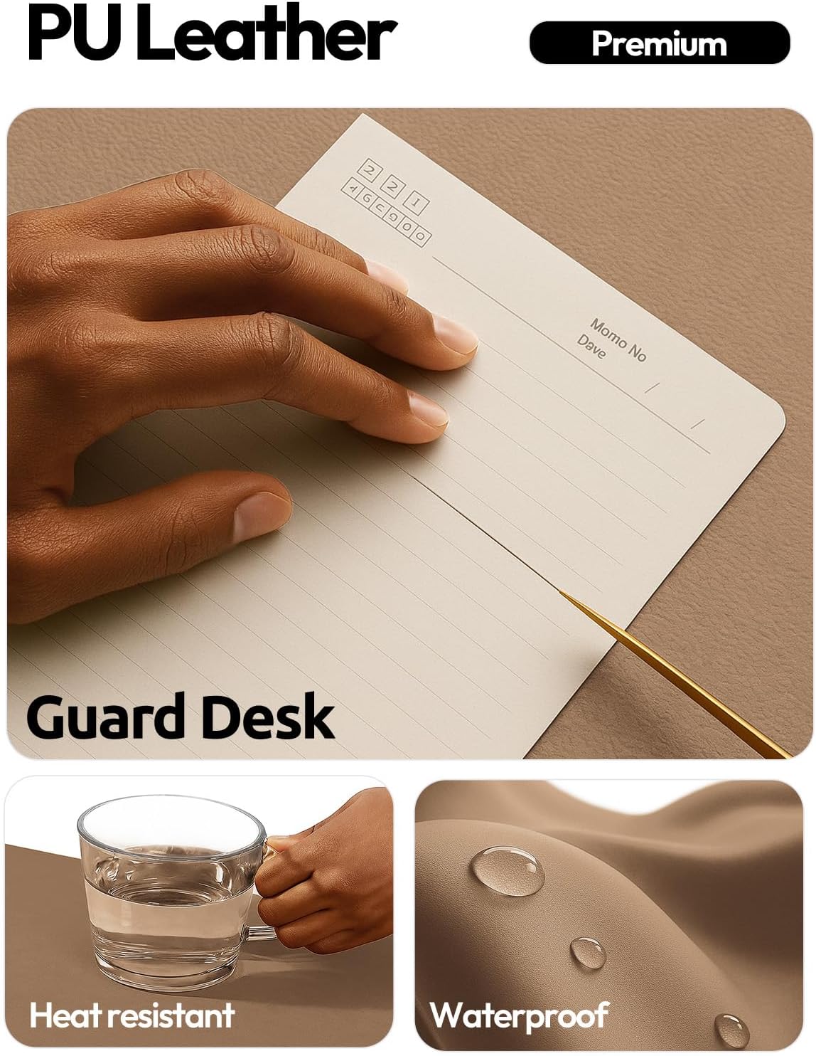 YSAGi Leather Desk Pad Protector - Large Non-Slip PU Office Mat | Waterproof Blotter for Home & Laptop (23.6" x 13.8", Khaki)