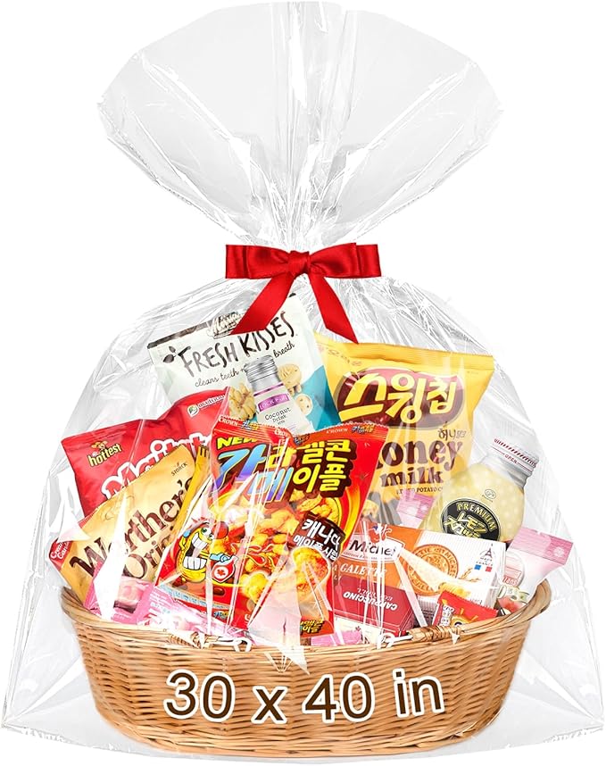 Mauproy 30"x 40" Large Cellophane Bags, 10 PCS Clear Cellophane Wrap 3 Mil Thick Plastic Gift Wrapping Bags for Gift Baskets Birthday Baby Shower Christmas Party Favors