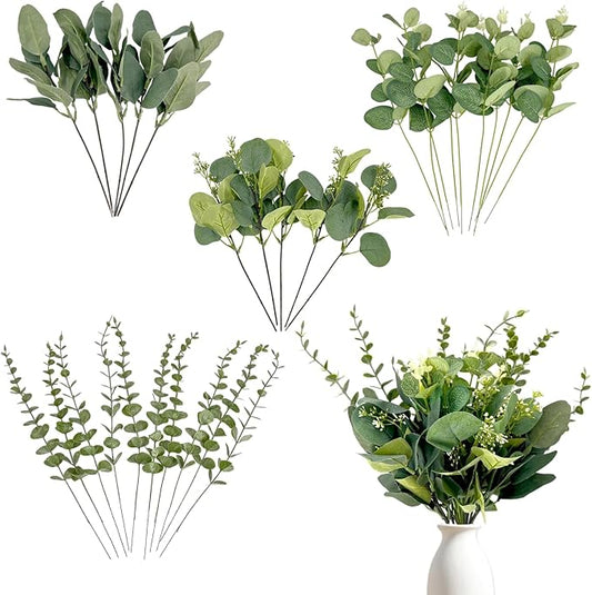 30 Pcs Eucalyptus Stems Bulk, 4 Kinds Mixed Artificial Silver Dollar Eucalyptus Greenery Branches for Wedding Centerpieces, Floral Arrangements, Vase Bouquet Home Decor