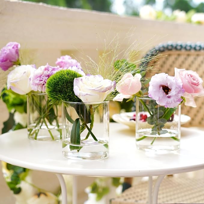 12pcs Glass Cylinder Vases for Centerpieces - 4 inch Clear Glass Flowers Vases Bulk, Hurricane Candle Holders Floating Candle Vases for Table Centerpiece Formal Dinners Home Decor