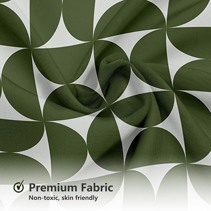MEHOFOND Vintage Green Shower Curtain Modern Mid Century Abstract Geometric Bathroom Curtain Boho Retro Classic 1950S 60S Bathtub Decor Fabric Waterproof Bath Curtain with 12 Hook 72x72 Inch
