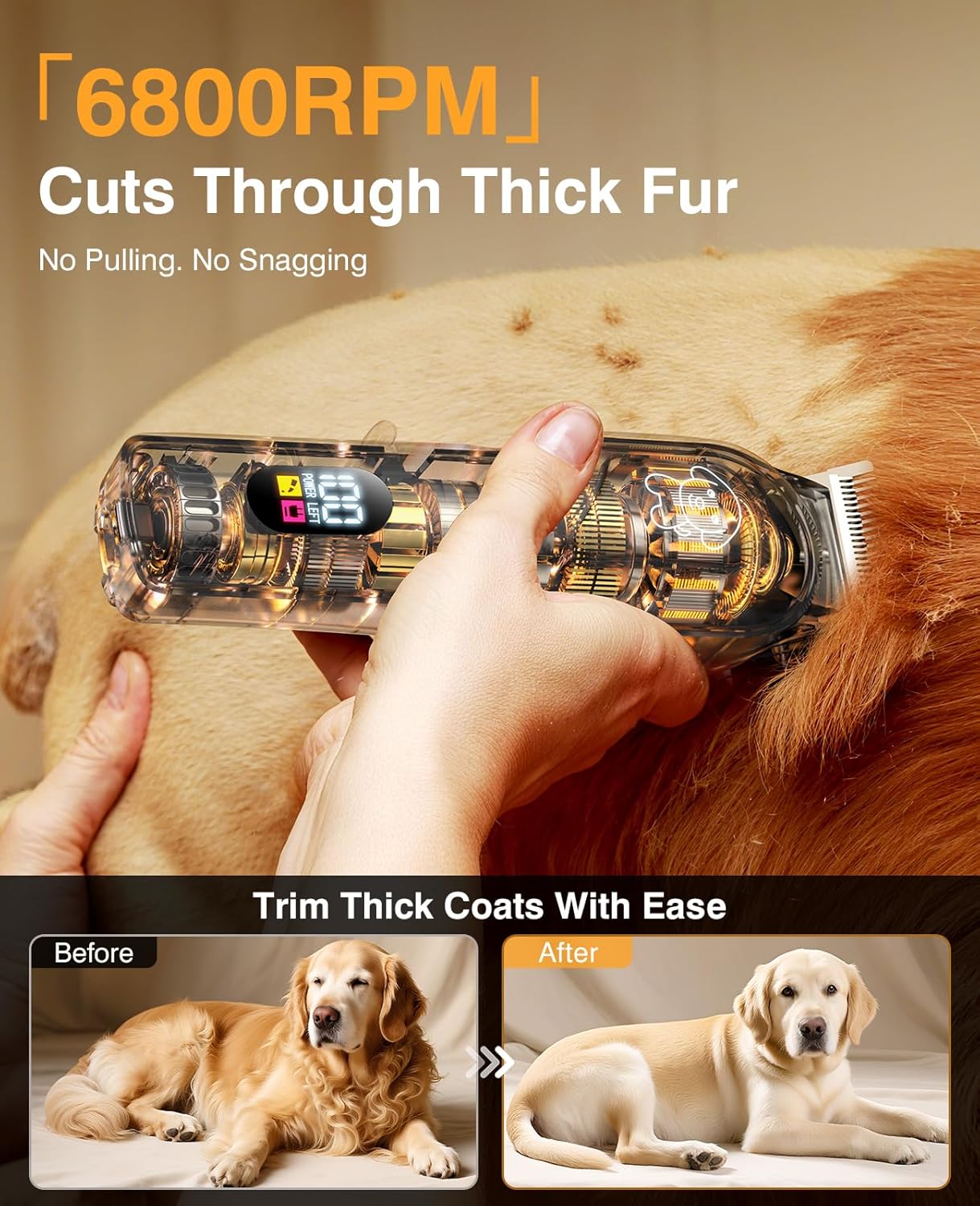Skiennix Dog Clippers - Professional Grooming Kit for Thick Hair | Low Noise, Cordless Trimmer
