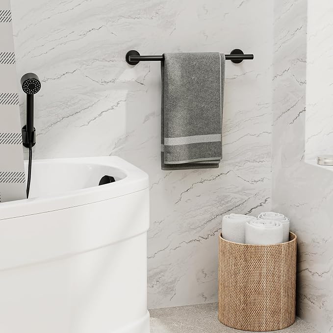 Matte Black Towel Bar, 18 Inch Bathroom Towel Rack, Towel Holder Wall Mounted, Thicken SUS304 Stainless Steel Towel Rod Modern Home Decor (Total Length 20-Inch)