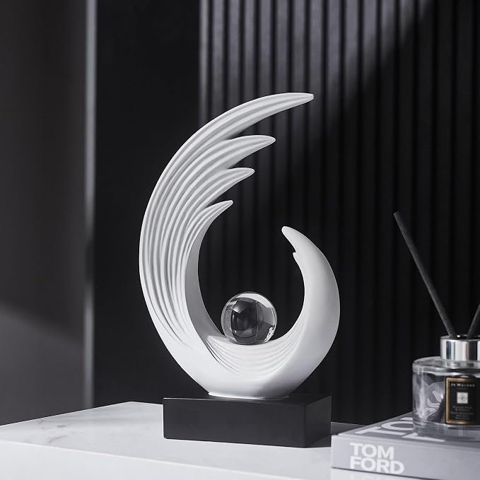 FJS Modern White Statue, Resin Shelf Decor, Abstract Art Sculptures for Living Room, Bookshelf, Dining Room, Office, Coffee Table, TV Stand
