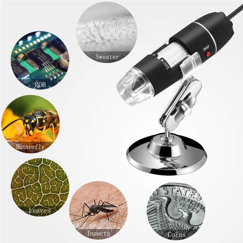Jiusion Digital Microscope - 40 to 1000x Magnification, 8 LED Mini Camera with OTG Adapter | Compatible with Mac & Windows