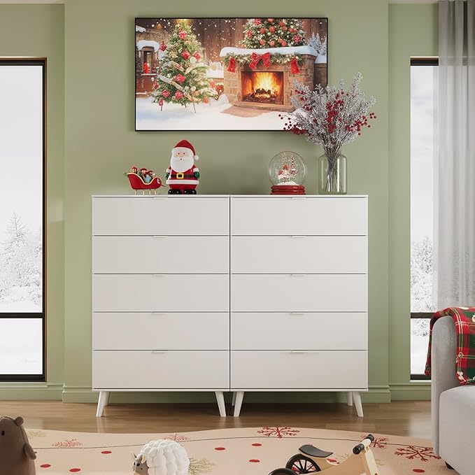 WLIVE 5 Drawer Dresser for Bedroom, Tall Wooden Dresser, White Dressers Storage Organizer with Sturdy Metal Handle, Chest of Drawers for Living Room, Hallway, Closet
