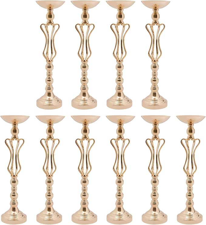 10Pcs Gold Flower Vase for Wedding Table Centerpieces 21.7" Tall Large Metal Flower Trumpet Vases DIY Flower Display Organizer for Anniversary Decor(10Pcs/Gold)